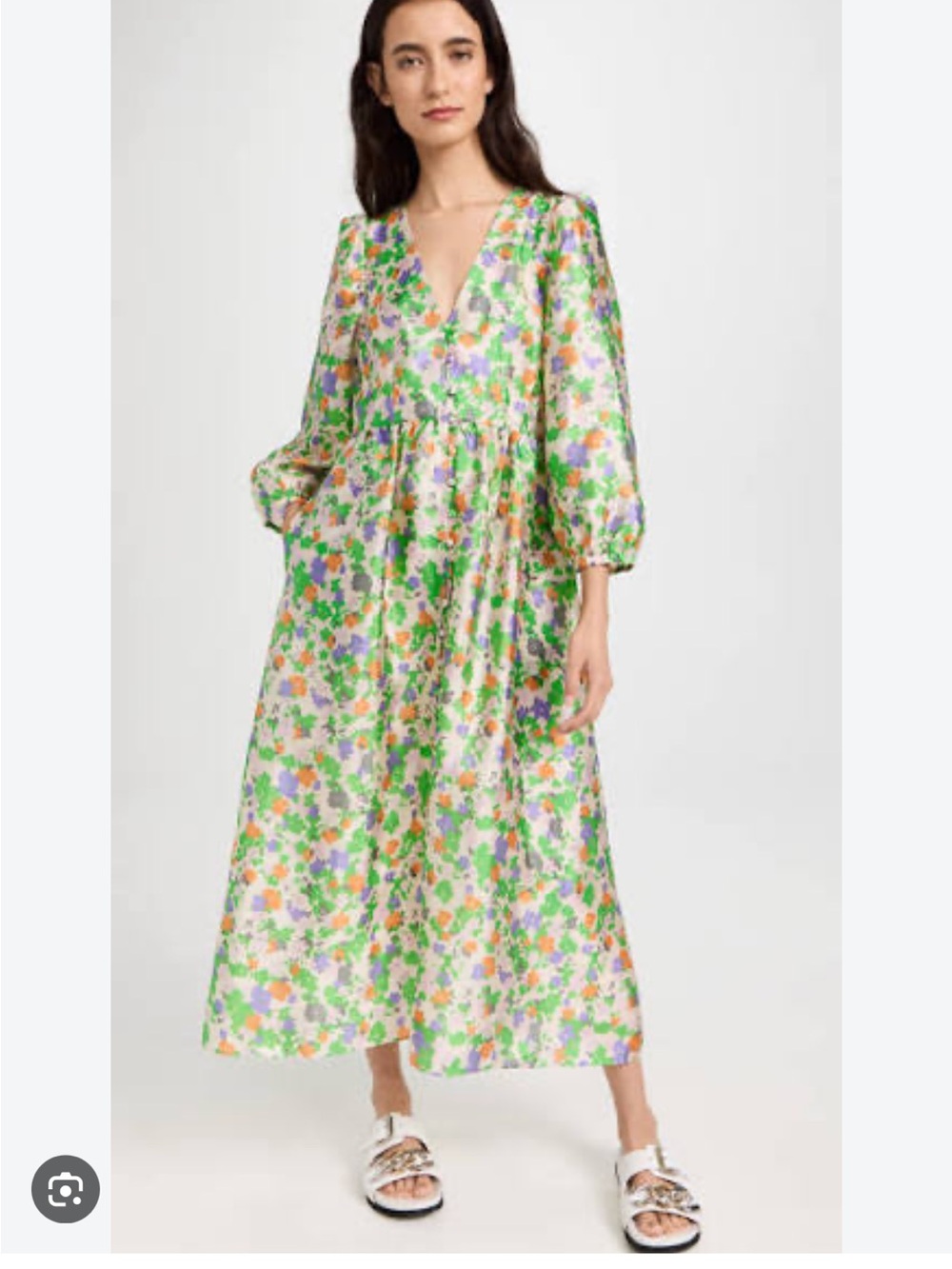 Baum und pferdgarten Asana dress Floral V-Neck Midi Dress in Green Multi size 36
